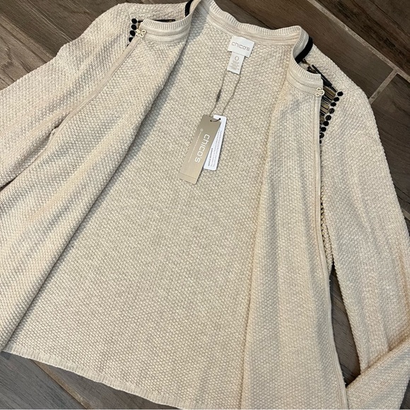 Chico’s Beaded Seed Stitch Cardigan Sweater Natural 0 - Picture 3 of 7